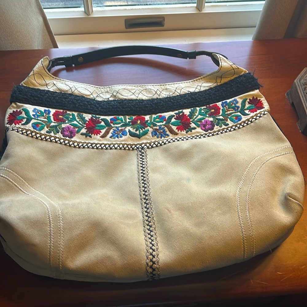 Lucky Brand vintage off white suede handbag!